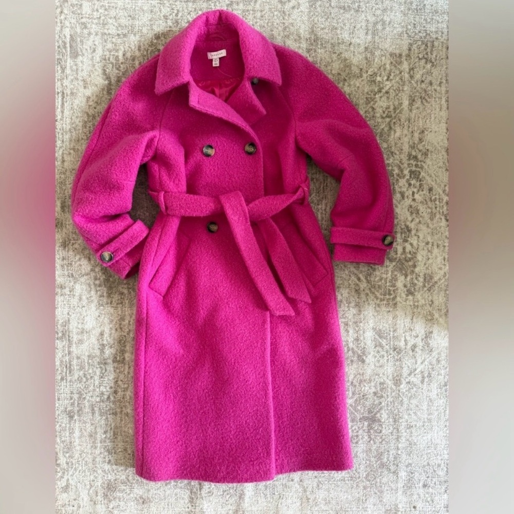 Topshop Bright Pink Bouclé Trench 💗